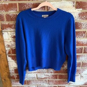 J. Crew Cobalt Blue Crew Neck Cropped Cashmere Sweater L Quiet Luxury Soft old $